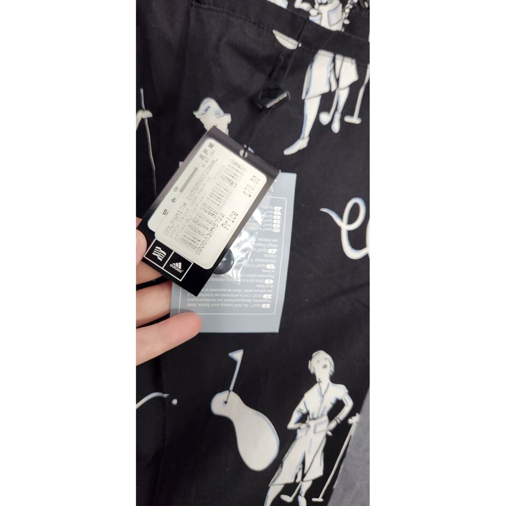 Adidas Black Crop Pants Womens 14 Stretch Athletic Golf Active Golfer Print NWT - Picture 4 of 12